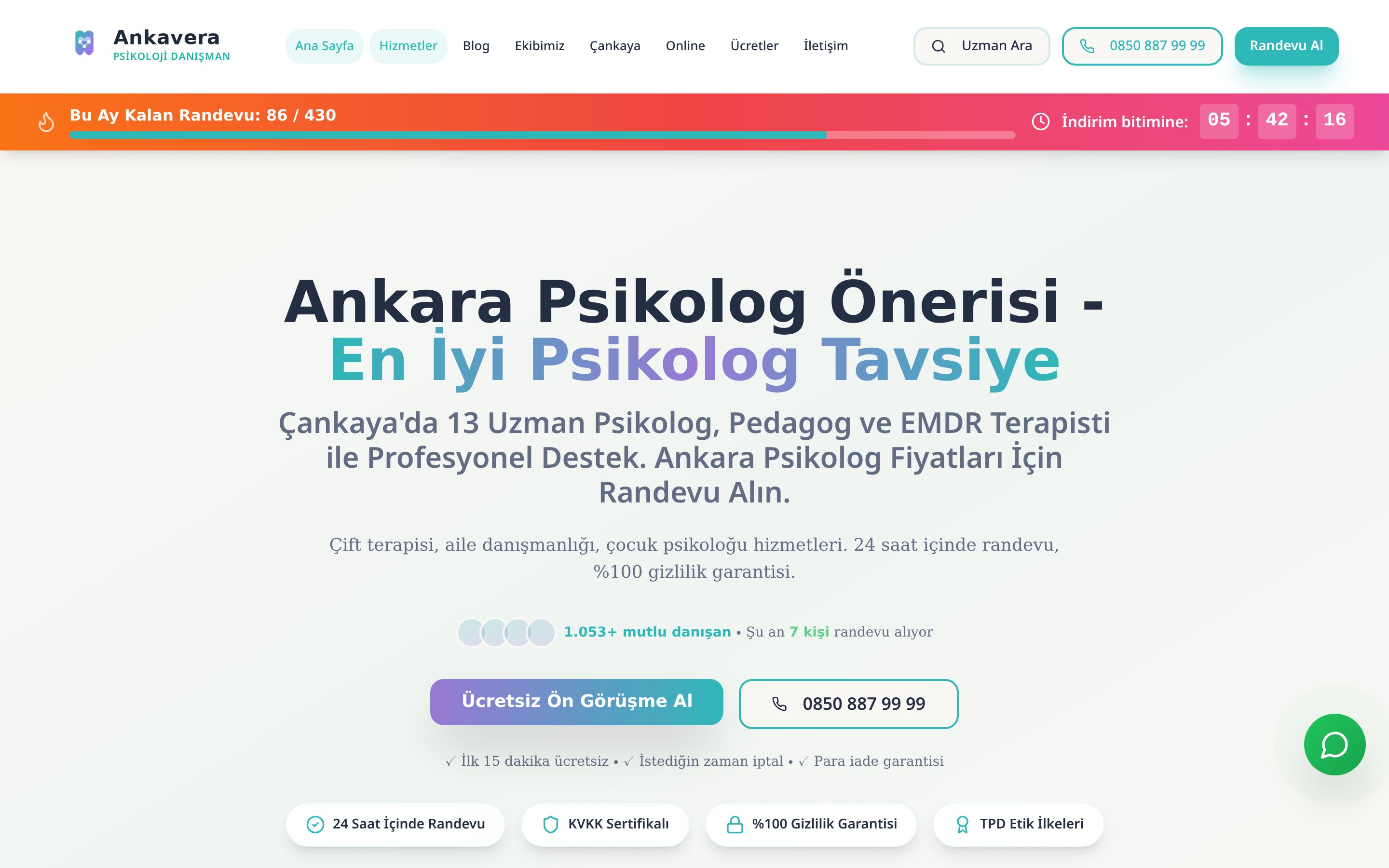 Ankara Psikolog web sitesi ekran görüntüsü