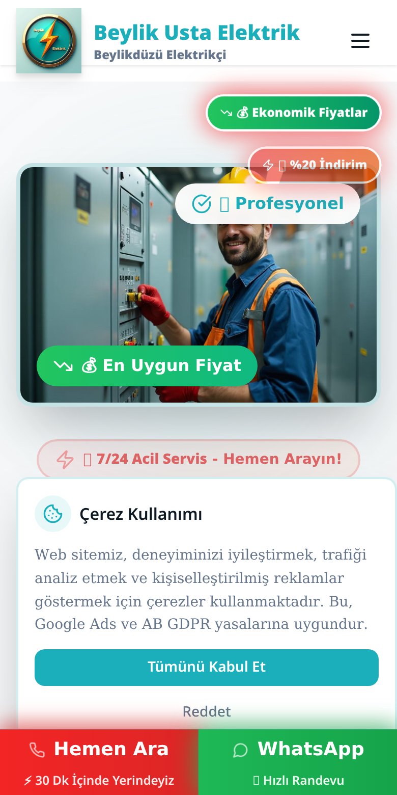 Beylikdüzü Elektrikçi web sitesi ekran görüntüsü