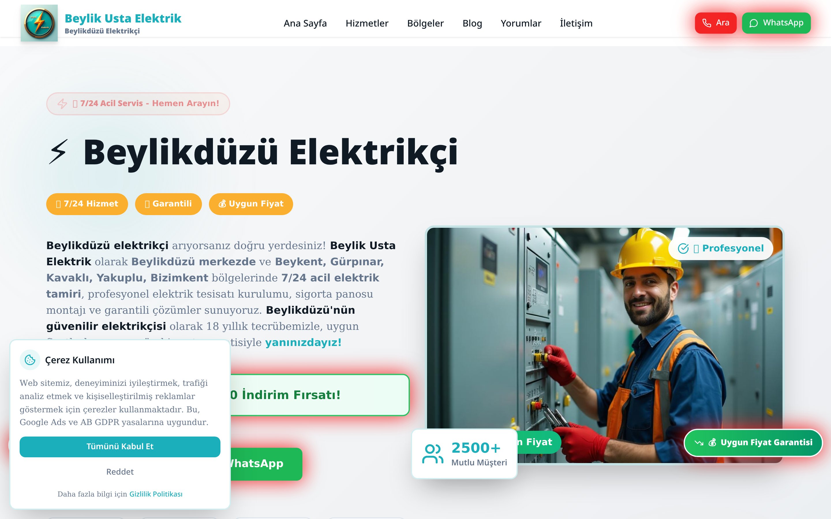 Beylikdüzü Elektrikçi web sitesi ekran görüntüsü