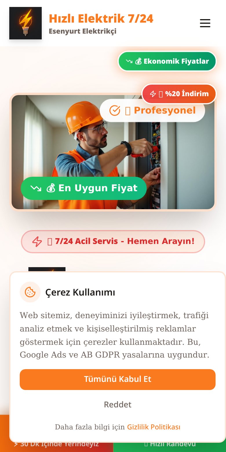 Esenyurt Elektrikçi web sitesi ekran görüntüsü