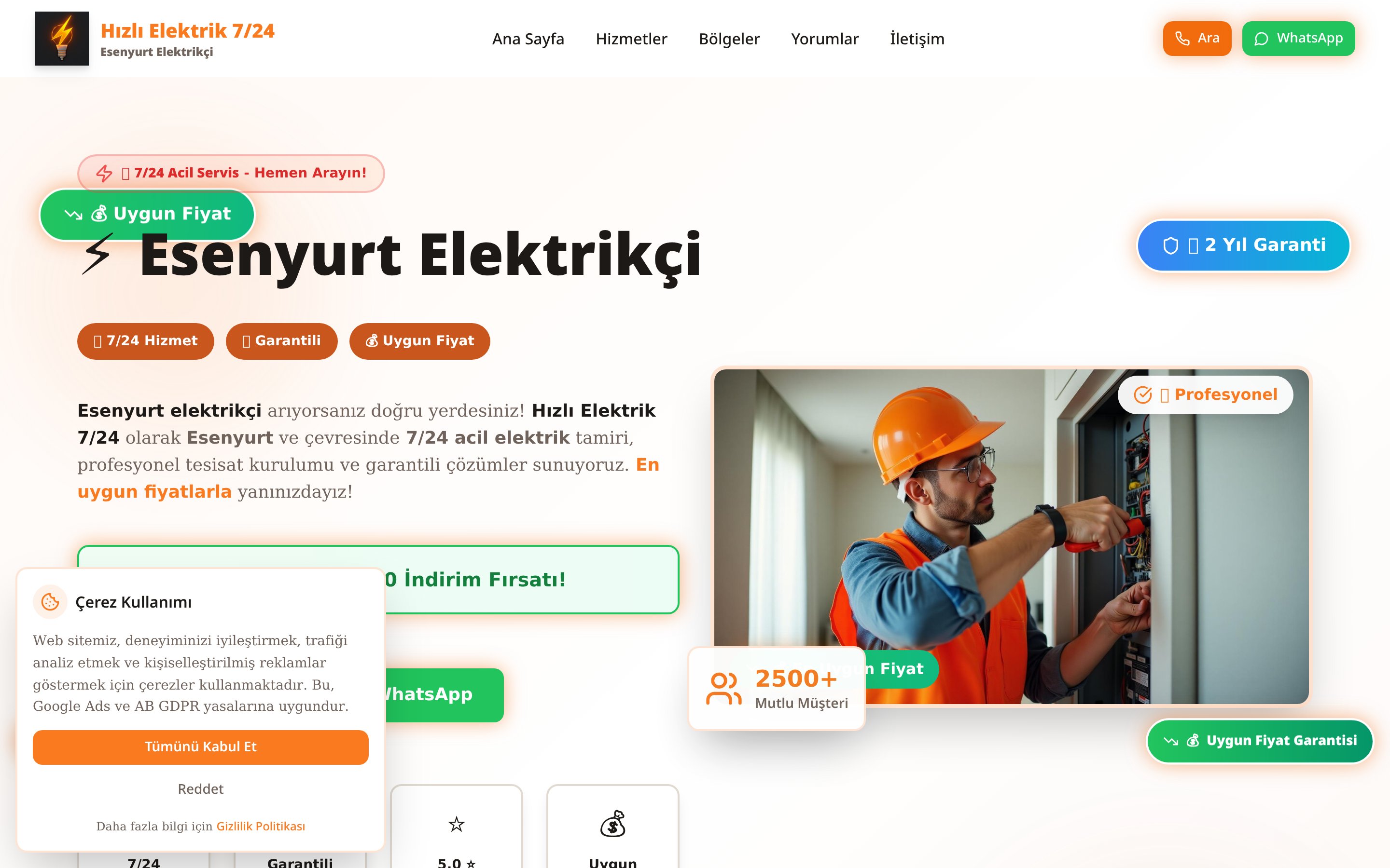 Esenyurt Elektrikçi web sitesi ekran görüntüsü